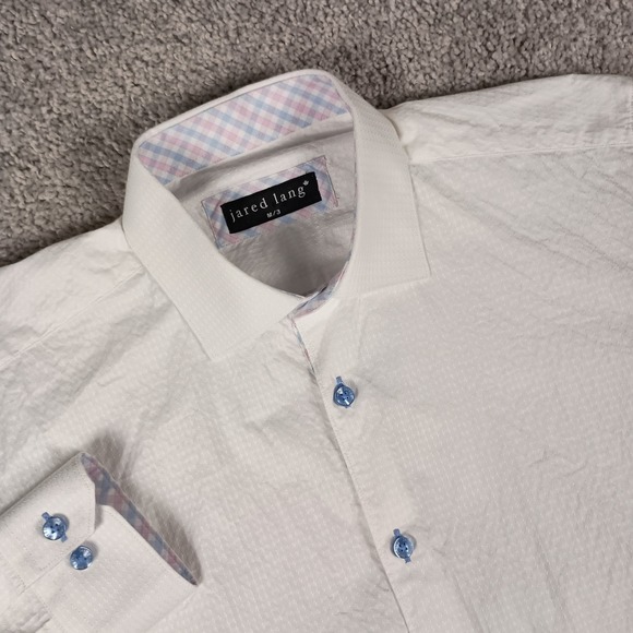 Jared Lang Other - Jared Lang Button Down Shirt Mens M White Excellent Textured Dobby Blue Buttons